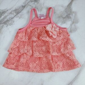 Real Love Baby Infant Girls' Peach Lace Flower Detail Sleeveless Dress, Sz 12M